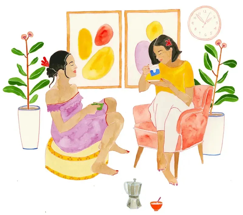 Father and child looking out window